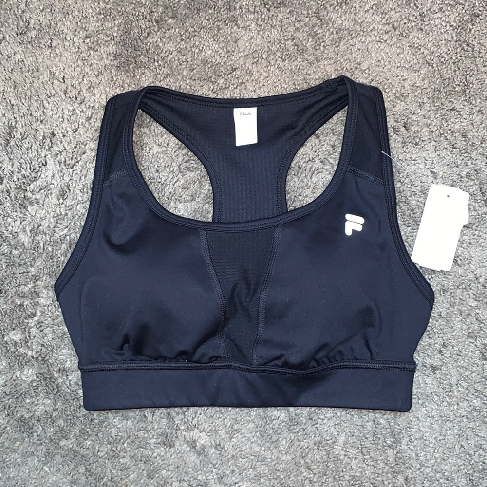 FILA SPORT Performance Running Medium-Impact Racerback Sports Bra XS Black